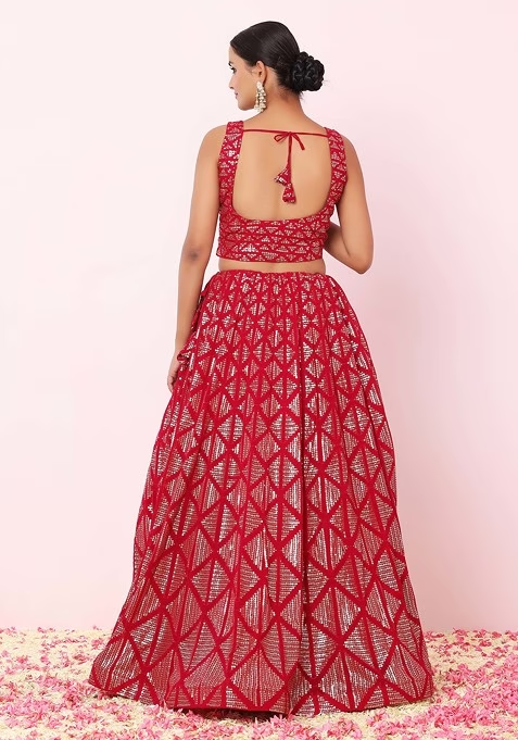 Berry Pink Matte Sequin Embroidered Lehenga Set With Embroidered Blouse And Dupatta - Image 4