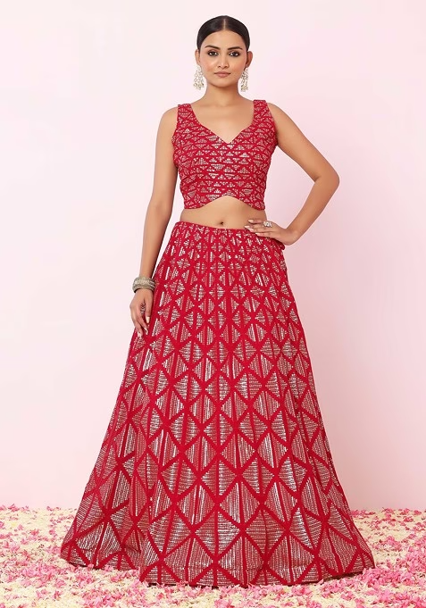 Berry Pink Matte Sequin Embroidered Lehenga Set With Embroidered Blouse And Dupatta - Image 3
